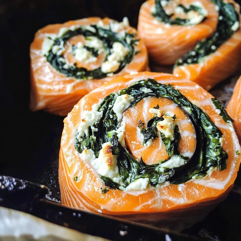 Spinach & Feta Stuffed Salmon Pinwheels