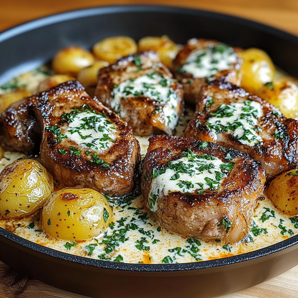 One-Pan Creamy Ranch beef Chops and Potatoes