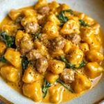 Creamy Pumpkin Gnocchi with Spinach and Italian Sausage