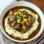 Fall Apple Cider Stew over Mashed Potatoes