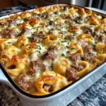 Golden Cheese Steak Tortellini Casserole