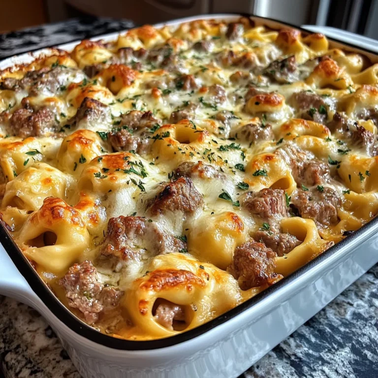Golden Cheese Steak Tortellini Casserole