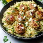 Greek Chicken Meatballs with Lemon Orzo