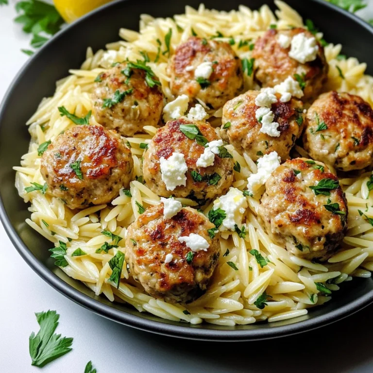 Greek Chicken Meatballs with Lemon Orzo